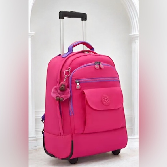 kipling Sanaa Large Printed Rolling backpack Pink - Picture 1 of 11